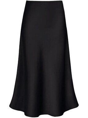 Women's Satin Midi Skirt A Line Silk Long Skirt